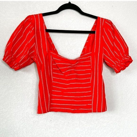 Free People Y2K Cropped Striped Poplin Blouse Size Medium - Picture 1 of 6